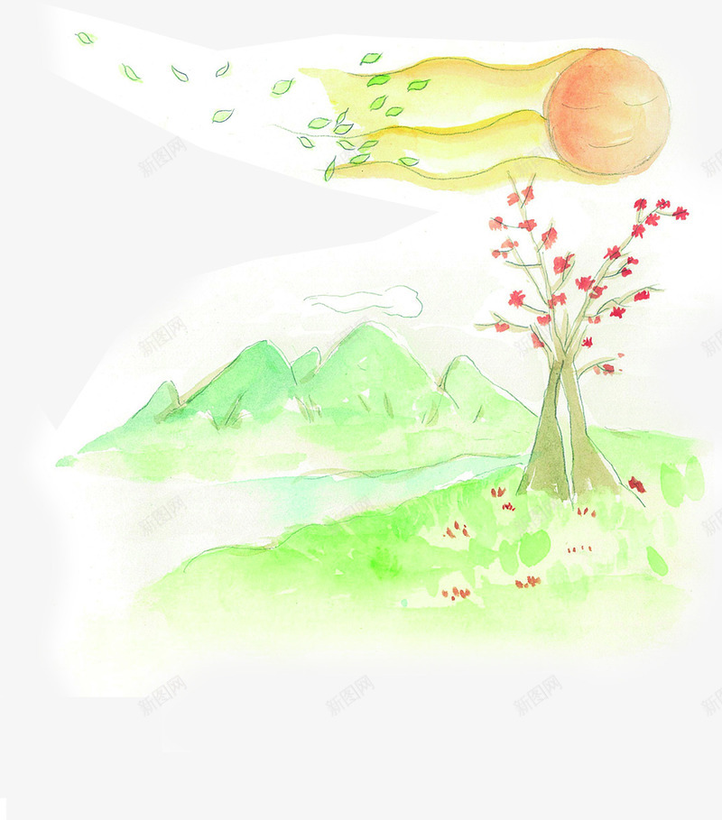 手绘封面春日美景png免抠素材_88icon https://88icon.com 封面 春日 美景