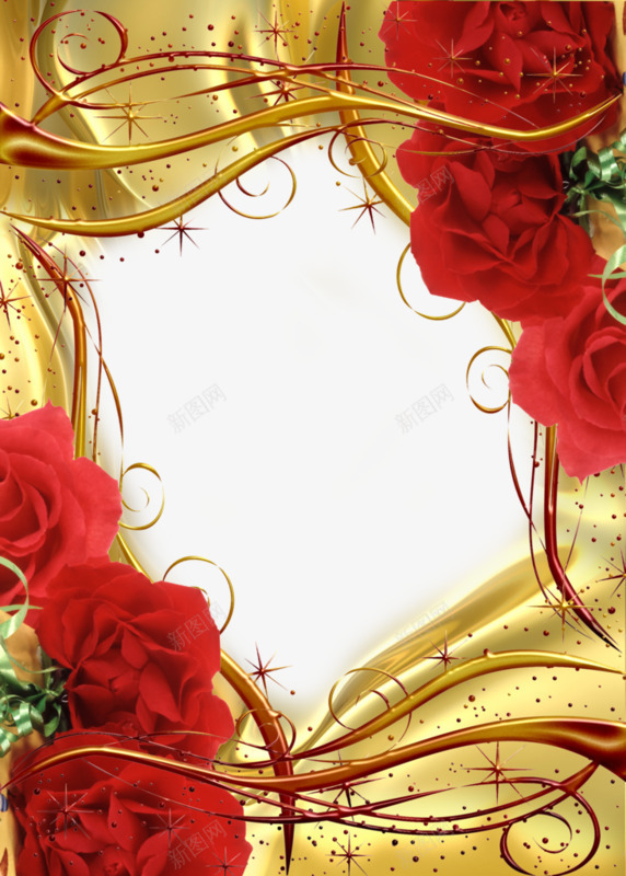 玫瑰花边框png免抠素材_88icon https://88icon.com 手绘 玫瑰花 相框 边框 金色 镀金