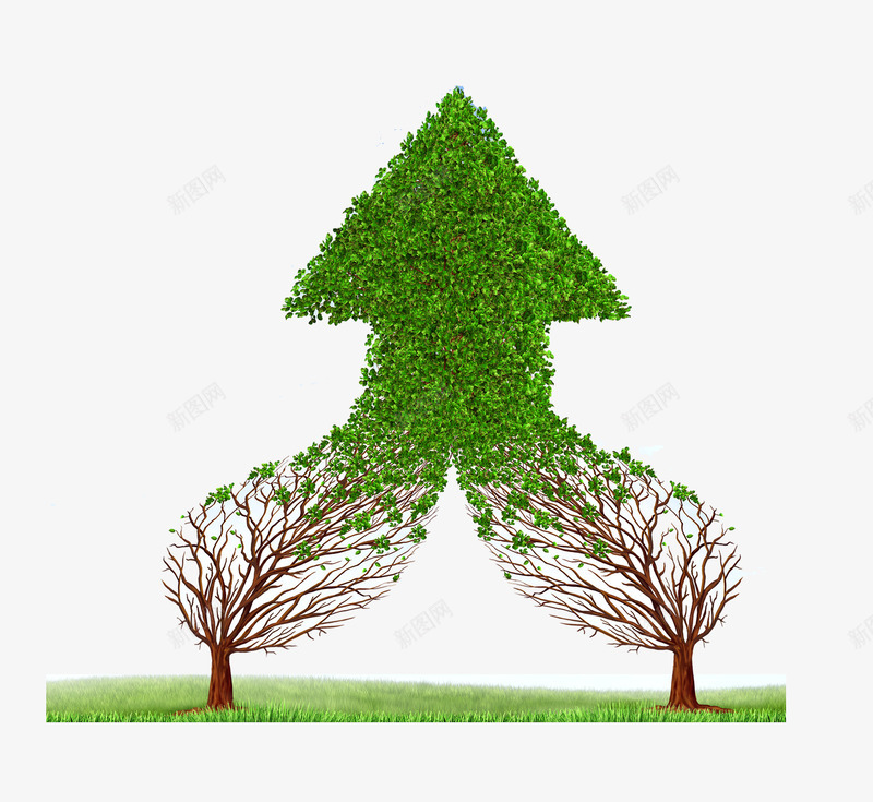 箭头绿色树png免抠素材_88icon https://88icon.com 环保 箭头 箭头绿色树 绿色树