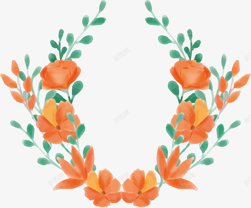 橘色花朵花环png免抠素材_88icon https://88icon.com 婚礼请帖 橘色 橘色花环 水彩植物 水彩花环 矢量png