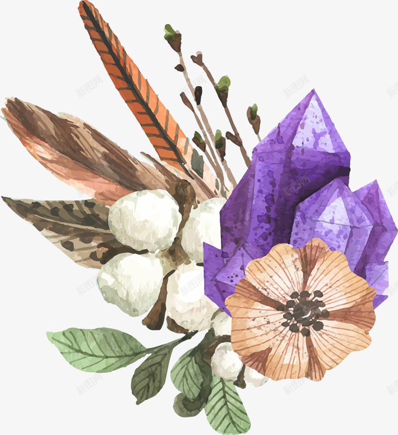 水彩紫水晶羽毛花卉装饰矢量图ai免抠素材_88icon https://88icon.com 水彩 紫水晶 羽毛 花卉 装饰 矢量图