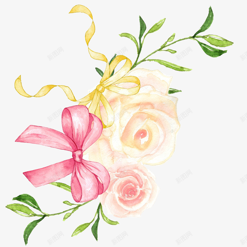 卡通手绘精美的花朵png免抠素材_88icon https://88icon.com 创意 动漫动画 卡通手绘 简约 精美的花朵 绿叶 蝴蝶结
