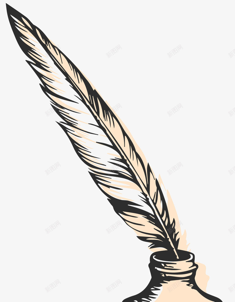 黑色手绘风格羽毛笔矢量图ai免抠素材_88icon https://88icon.com 卡通风格 手绘风格 矢量羽毛笔 笔 精致的羽毛笔 羽毛 黑色 矢量图