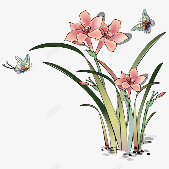 兰花矢量图ai免抠素材_88icon https://88icon.com 植物 献花 蝴蝶 高傲 矢量图