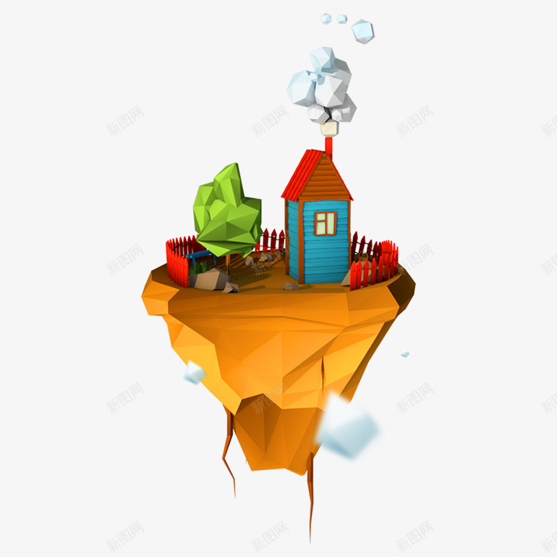 立体悬浮岛图png免抠素材_88icon https://88icon.com 3D 三维 创意 大树 建筑 悬浮岛 房屋 立体