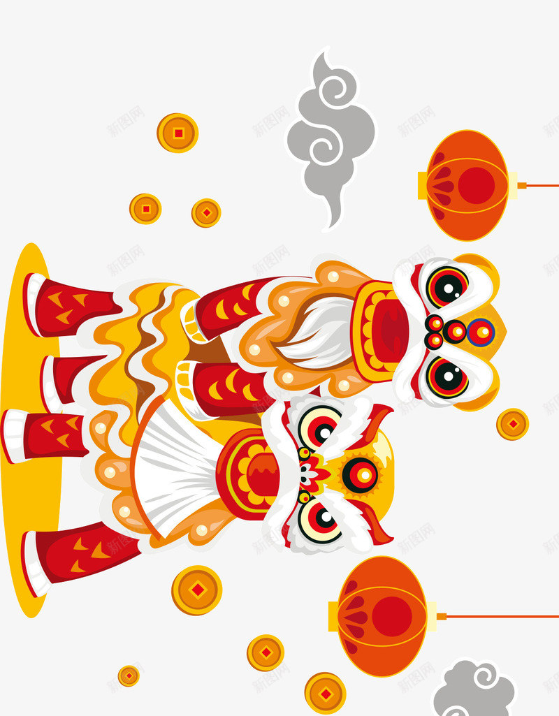 卡通版新年舞狮子png免抠素材_88icon https://88icon.com 免抠图 卡通人物 效果图 舞狮子 装饰图 装饰画 过新年