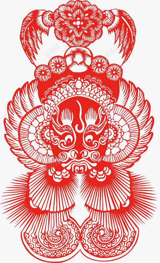 红色京剧脸谱剪纸png免抠素材_88icon https://88icon.com 中式 传统 工艺 极简