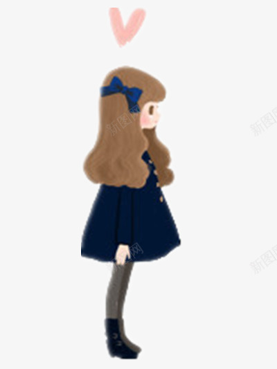 蓝色大衣女孩png免抠素材_88icon https://88icon.com 侧面 卷发 插画 爱心 蝴蝶结 衣服