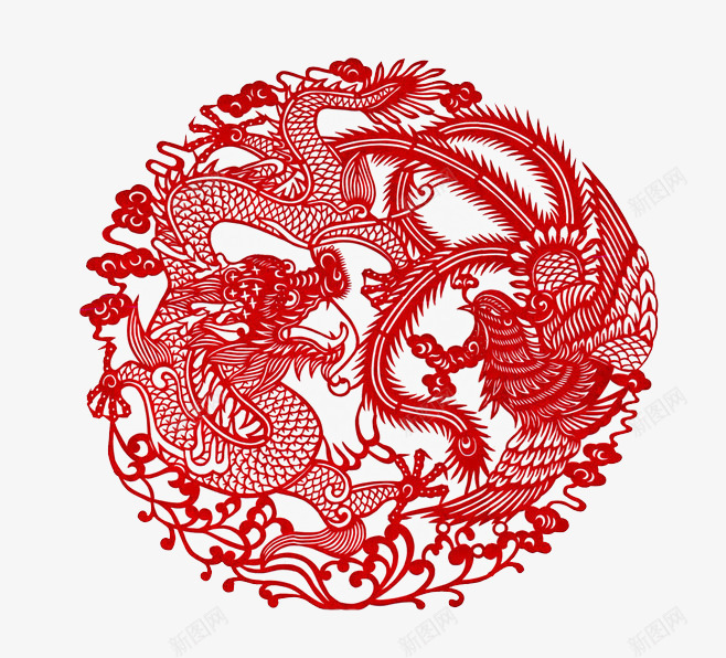 剪纸龙凤png免抠素材_88icon https://88icon.com 中国风 剪纸 喜庆 红色 龙凤