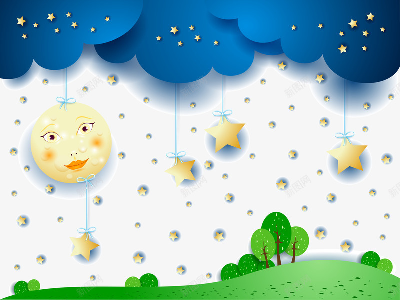 卡通童趣梦幻云朵背景装饰png免抠素材_88icon https://88icon.com 卡通 树木 梦幻云朵 童趣 笑脸星星 绿色 背景装饰矢量图 蓝色背景云朵