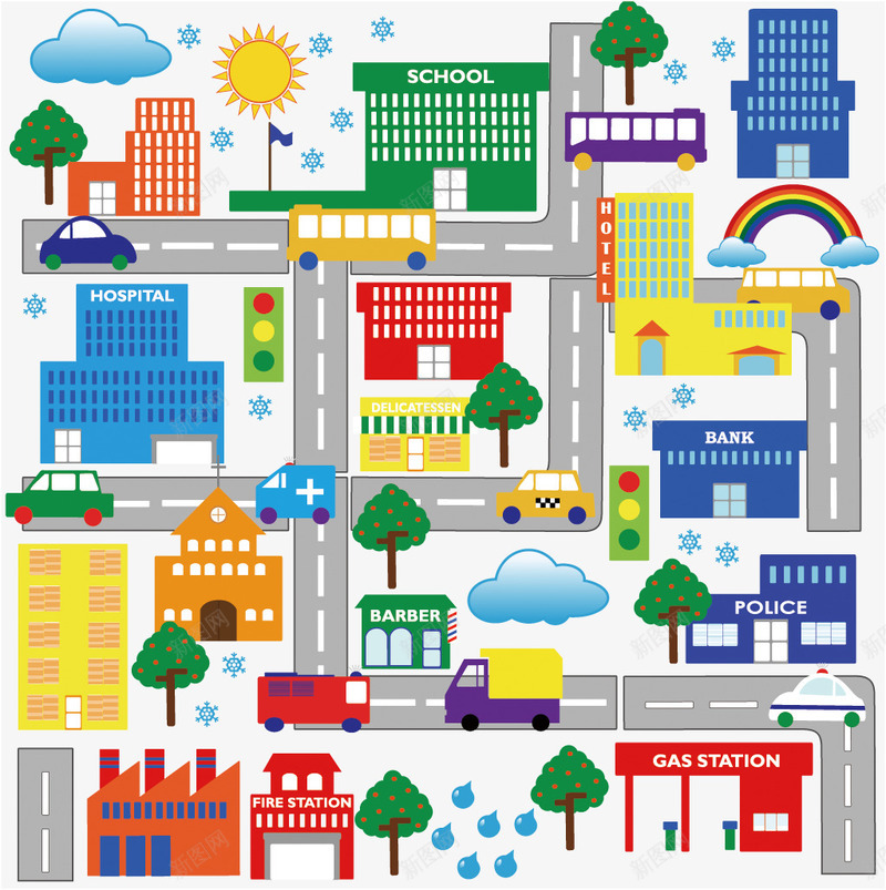 卡通手绘主题公园城市道路矢量图eps免抠素材_88icon https://88icon.com 主题公园 卡通手绘 城市道路 矢量图
