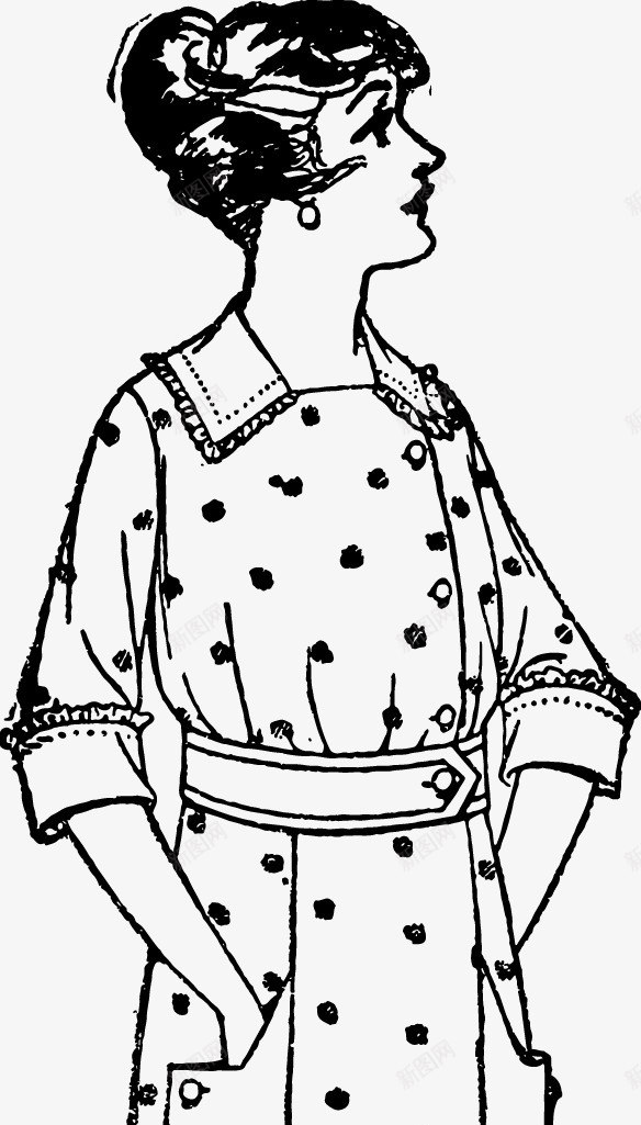 高跟鞋气质美女素描图png免抠素材_88icon https://88icon.com 侧面 圆点图案服装 气质美女 简图 高跟鞋 黑白色