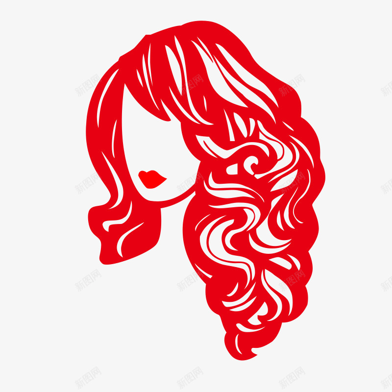手绘红色美女头像剪影图png免抠素材_88icon https://88icon.com 头像 手绘 红色 美女