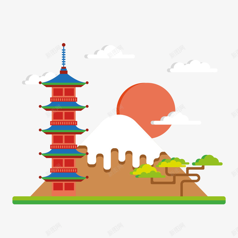 手绘日本旅行场景png免抠素材_88icon https://88icon.com png免抠图 创意 卡通 场景 山 手绘 旅行 时尚 景点 树