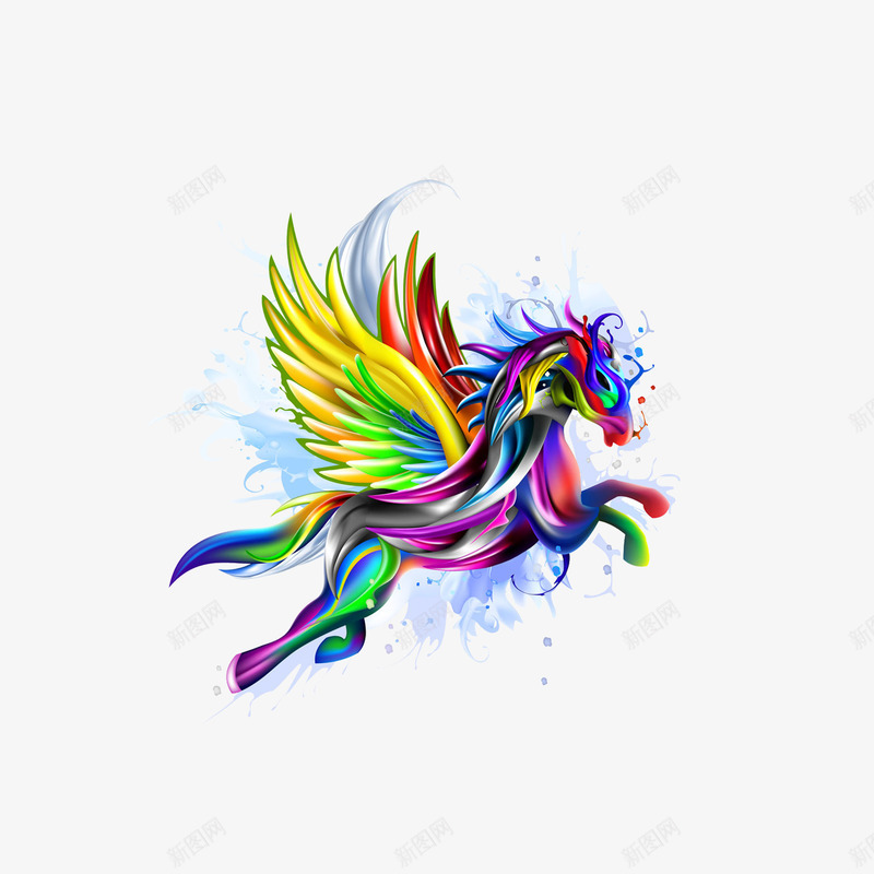 梦幻飞天马png免抠素材_88icon https://88icon.com 动物 墨迹 彩色 水彩