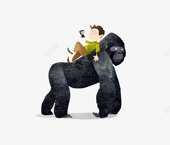在黑猩猩背上的男孩png免抠素材_88icon https://88icon.com 创意设计 卡片封面 手绘插画