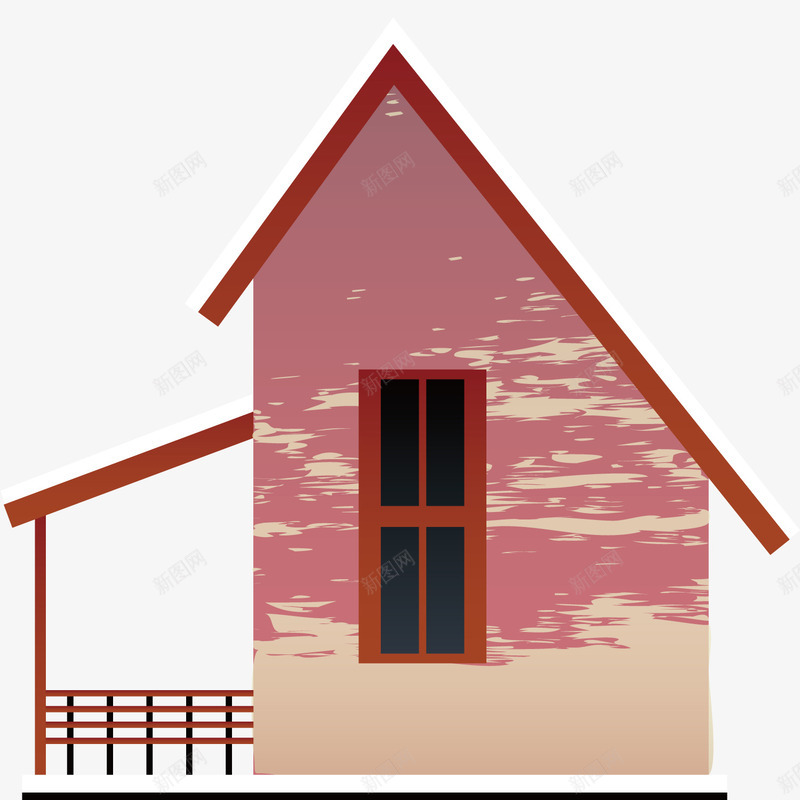 手绘红色小房子png免抠素材_88icon https://88icon.com 三角 屋檐 建筑 房子 手绘