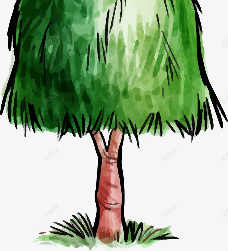绿色大树手绘水彩树元素矢量图ai免抠素材_88icon https://88icon.com 效果图 景观植物 林木 树 植树节 植物 环保 环保设计 绿化 绿树 绿色 绿色大树 设计 透明图 矢量图