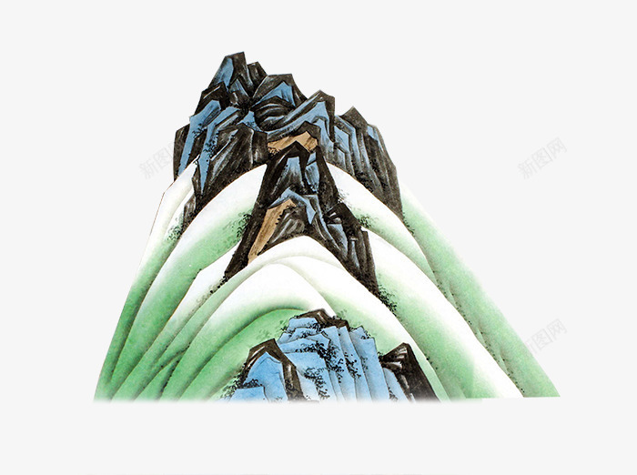 水彩画大山psd免抠素材_88icon https://88icon.com 唯美 梦幻 水墨画 水彩画大山 蓝色