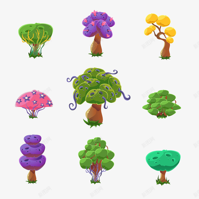 卡通彩色的树png免抠素材_88icon https://88icon.com 创意树木 卡通树木 叶子 四季树 抽象树木 树木 梦幻树 植树节 花草树木