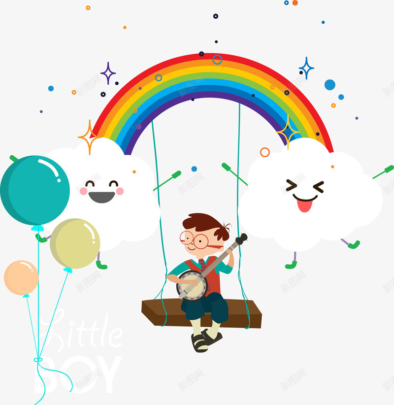 云彩虹男孩插画png免抠素材_88icon https://88icon.com 云 云端 弹唱 彩虹 快乐 梦幻背景 音乐