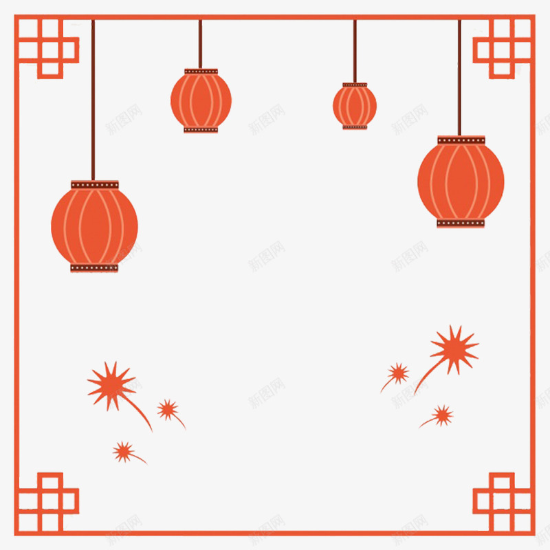 中国风中式边框里的红灯笼png免抠素材_88icon https://88icon.com 中国风 中式 灯笼 红色 边框