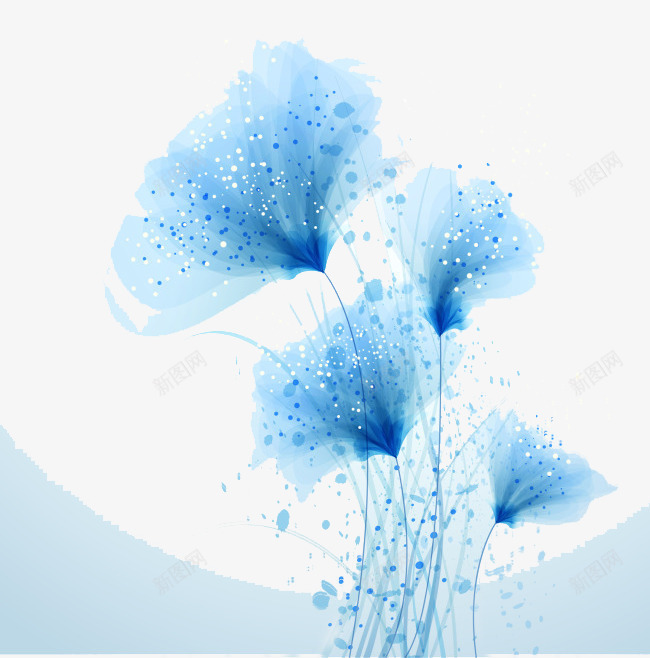 水墨梦幻扇形画背景psd免抠素材_88icon https://88icon.com 扇形花 手绘 梦幻 水墨 蓝色