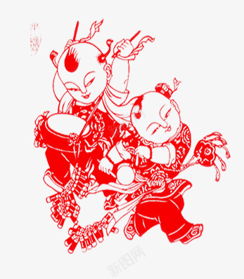 红色中国娃娃剪纸png免抠素材_88icon https://88icon.com 中国娃娃 中国风 剪纸 古风 喜庆 红色 节日