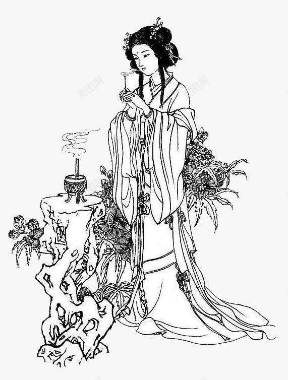 貂蝉手绘图png免抠素材_88icon https://88icon.com 古代四大美女 四大美女 手绘香炉 美人 貂蝉 香炉