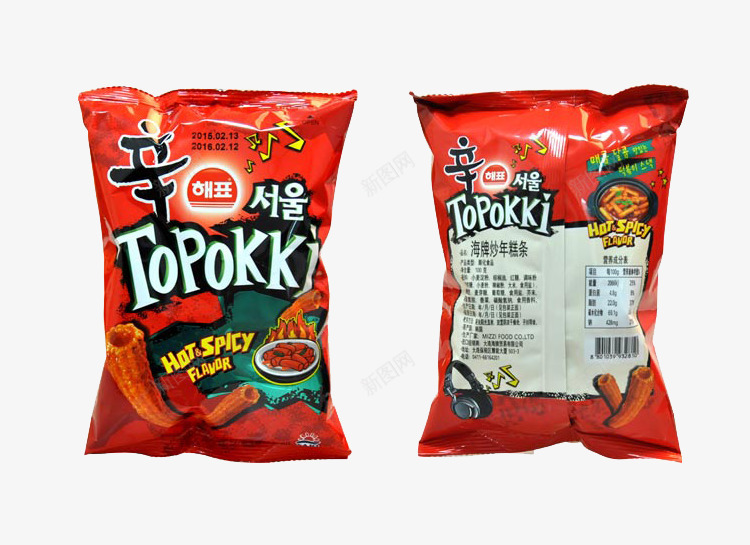 袋装零食png免抠素材_88icon https://88icon.com 产品实物 包装 炒年糕条 红色 袋装 零食 韩国进口