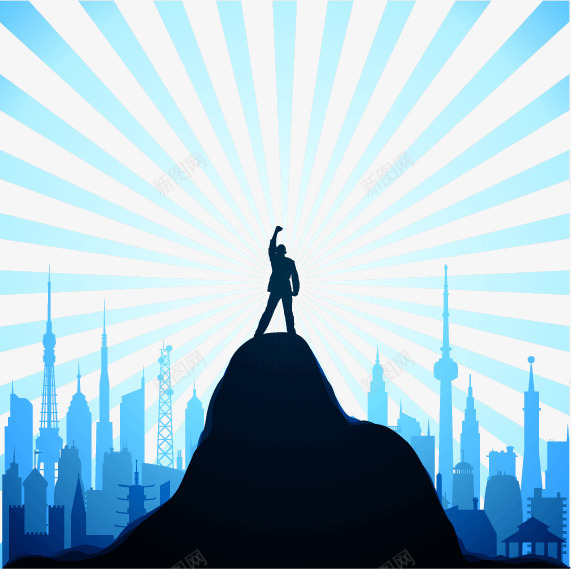 站在成功顶峰的人物剪影png免抠素材_88icon https://88icon.com 人物剪影 城市剪影 矢量素材 站在成功顶峰 背景装饰
