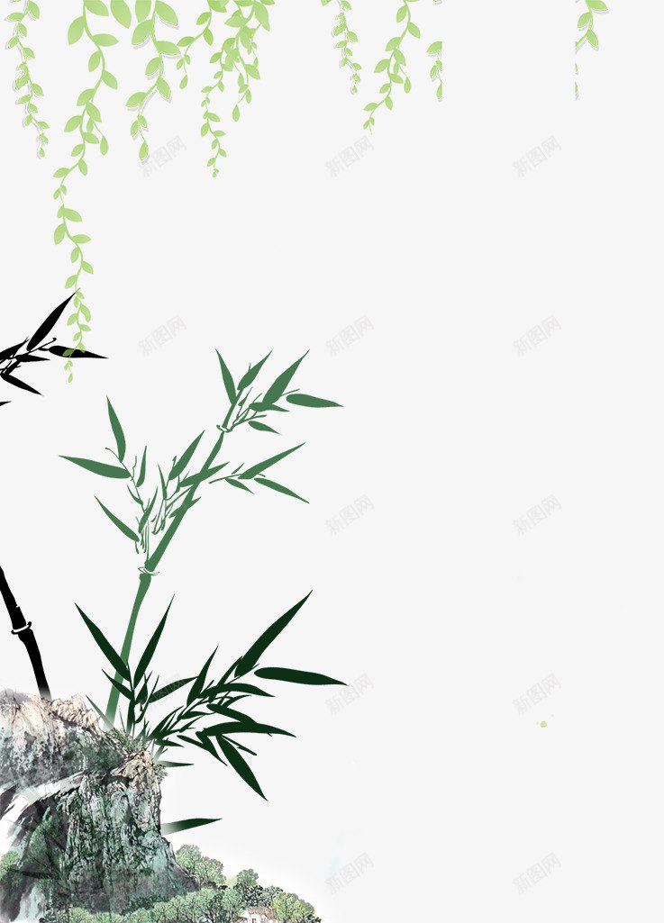 手绘植物与水墨山边框psd免抠素材_88icon https://88icon.com 中国风 复古 手绘山水 手绘植物 手绘画 水墨山水 水墨画 边框