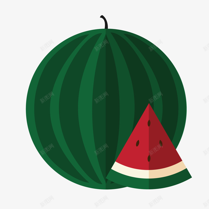 绿色西瓜矢量图ai免抠素材_88icon https://88icon.com 三角形 商务 扁平化 水果 渐变 瓜子 纹理 绿色 矢量图