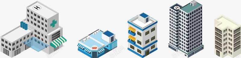 建筑效果图矢量图ai免抠素材_88icon https://88icon.com 建筑 房子 楼体 模型 矢量图