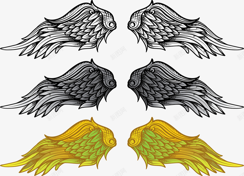 彩绘翅膀png免抠素材_88icon https://88icon.com 创意 手绘 特色 矢量PNG 羽毛 翅膀 颜色