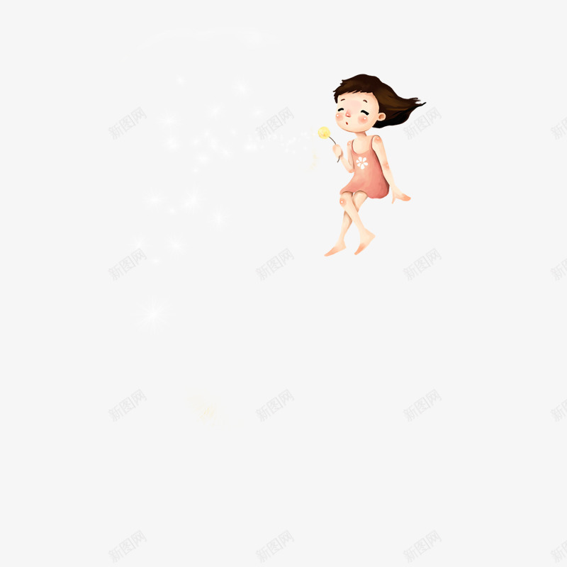 吹蒲公英的小女孩png免抠素材_88icon https://88icon.com 卡通 可爱 手绘 浪漫 清新