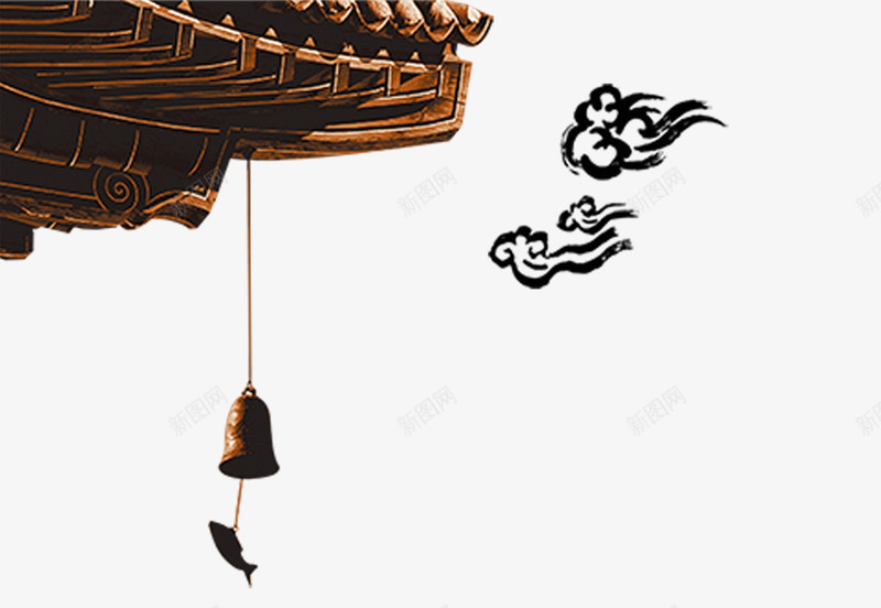 屋角png免抠素材_88icon https://88icon.com 中国风 云朵手绘 建筑 铃铛