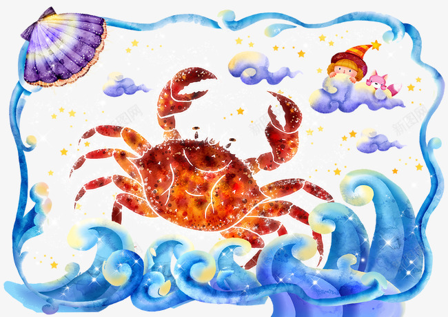 巨蟹座psd免抠素材_88icon https://88icon.com 十二星座图 十二星座图案 卡通 巨蟹座 星空 梦幻 漫画 炫彩