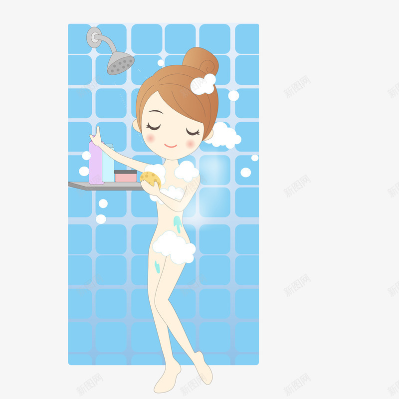 卡通女孩浴室洗澡擦身矢量图ai免抠素材_88icon https://88icon.com 休闲养生 卡通女孩 擦身 洗澡 浴室 美容 矢量图