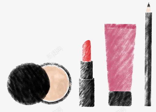 手绘化妆品png免抠素材_88icon https://88icon.com BB霜 化妆品 卡通 口空 彩妆 手绘 眉笔 眼线笔 美妆