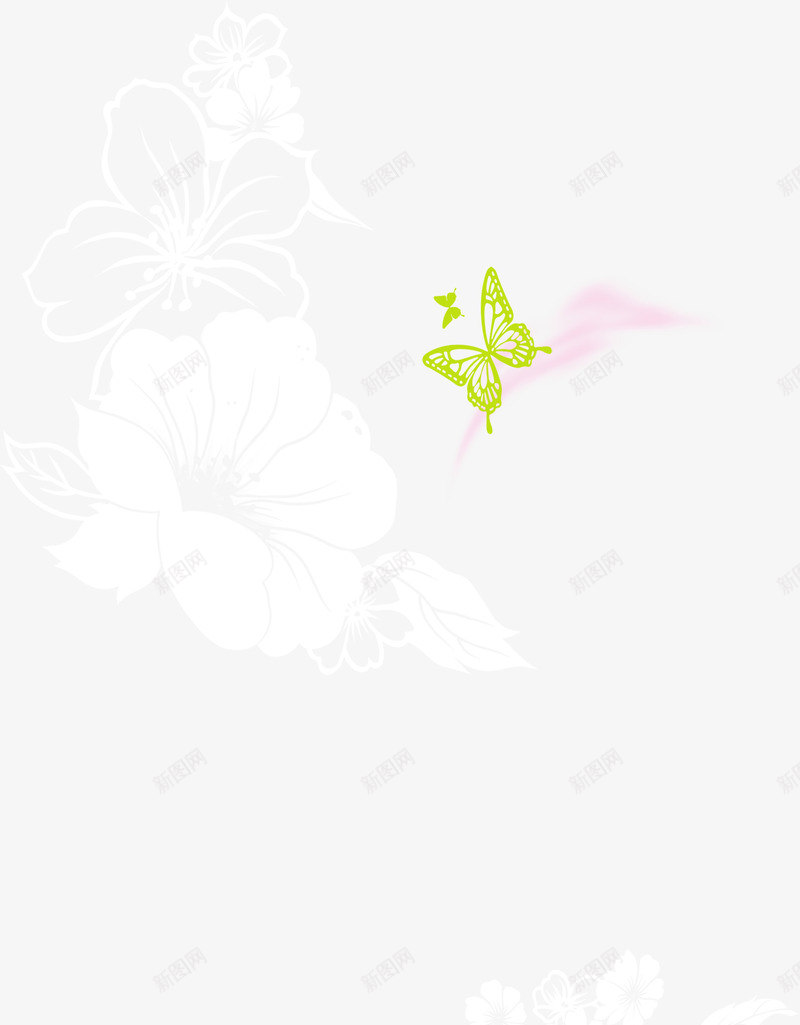 白色线条花朵绿色蝴蝶png免抠素材_88icon https://88icon.com 白色 线条 绿色 花朵 蝴蝶