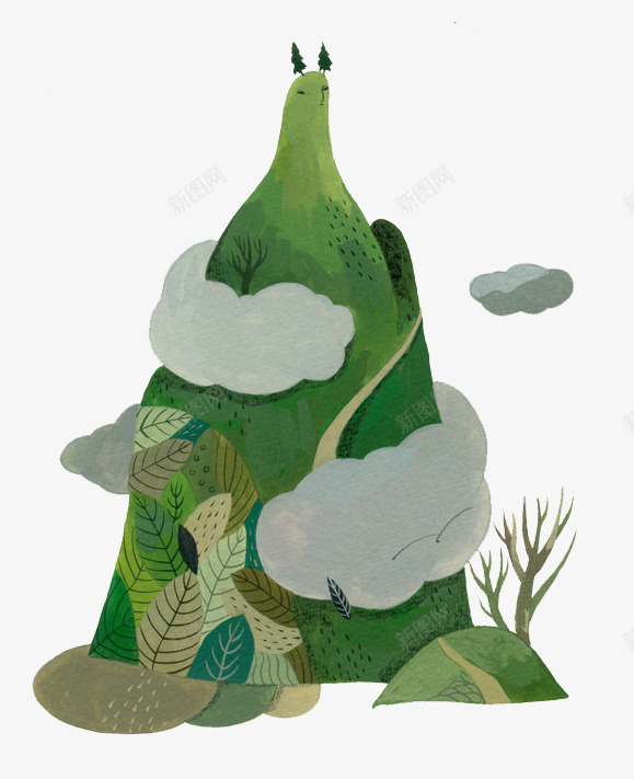 高山白云植物山路png免抠素材_88icon https://88icon.com 创意 卡通手绘 叶子 山路蜿蜒 抽象 植物 白云 绿色