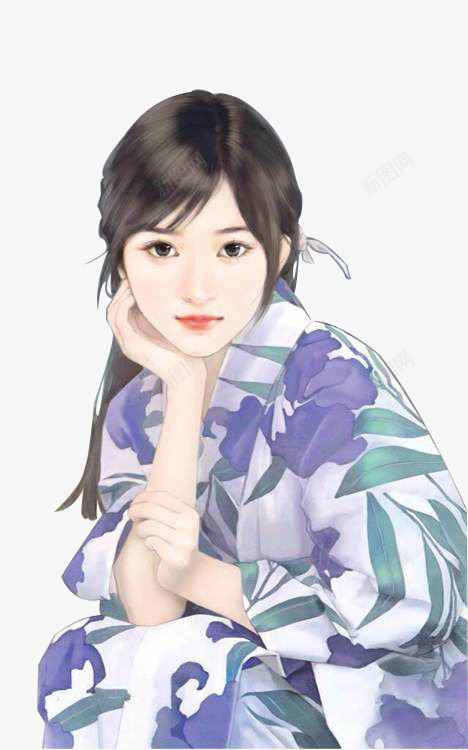 手绘和服美女png免抠素材_88icon https://88icon.com 和服 手绘 美女