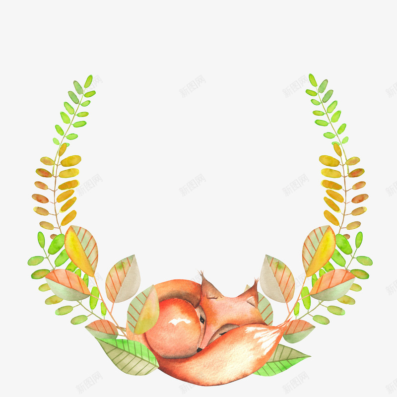 绿色叶子png免抠素材_88icon https://88icon.com 动物 卡通 叶子 宠物 手绘 水彩 绿色 花环
