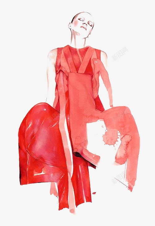 时尚水彩模特插画png免抠素材_88icon https://88icon.com 卡通 手绘 插画 模特 欧美 水彩 粉色