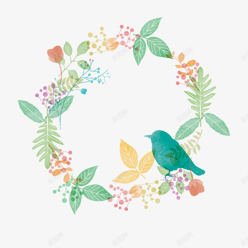卡通水彩手绘花卉花环png免抠素材_88icon https://88icon.com 叶子 手绘 植物 水彩 花卉 花环 装饰