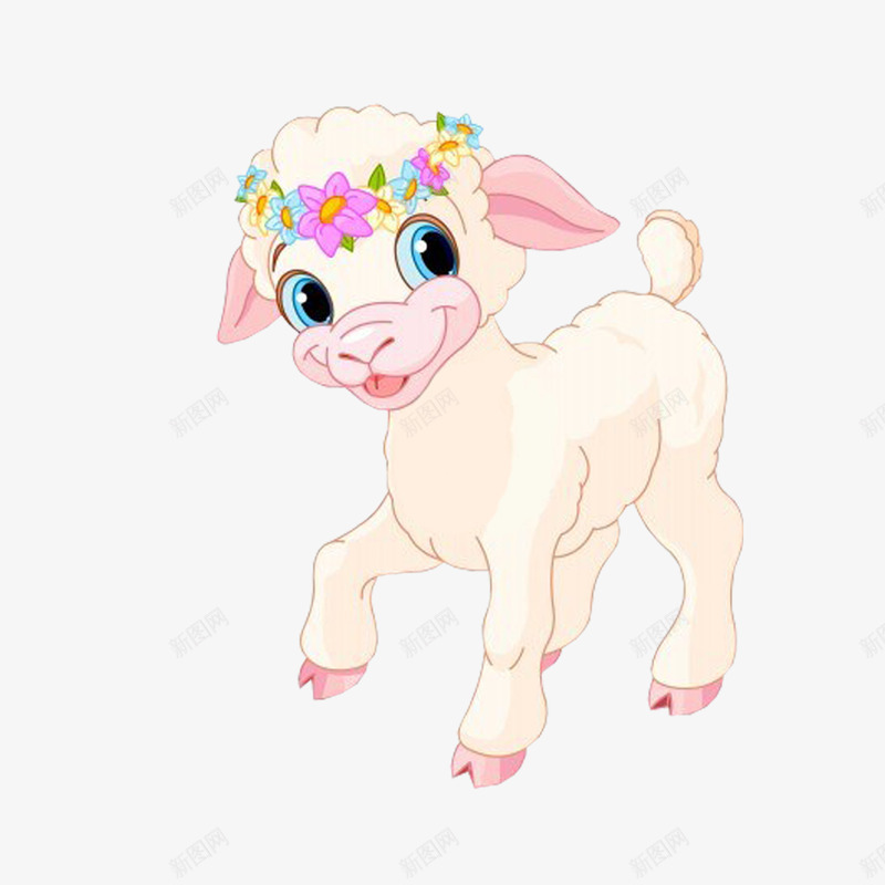 绵羊png免抠素材_88icon https://88icon.com 动物 卡通 站立的羊 绵羊 羊 花环 装饰