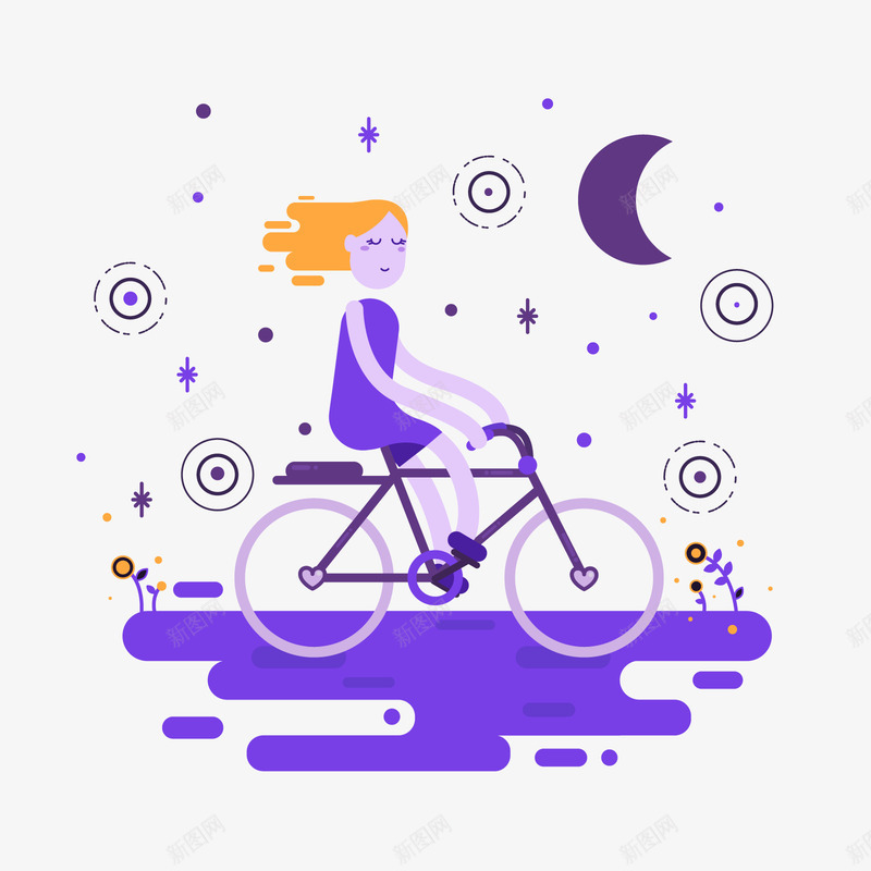 晚上骑自行车png免抠素材_88icon https://88icon.com PNG免抠图下载 做梦 女性 星光 月亮 梦幻