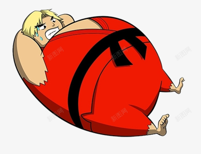 一个胖子png免抠素材_88icon https://88icon.com 健身 减肥 大胖子 红衣 躺着的人 运动 龇牙