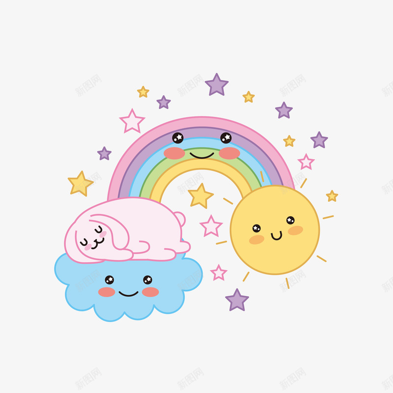 卡哇伊云朵太阳和彩虹矢量图ai免抠素材_88icon https://88icon.com 云朵 卡哇伊 卡哇伊云朵 太阳 彩虹 星星 蓝色 蓝色云朵 矢量图
